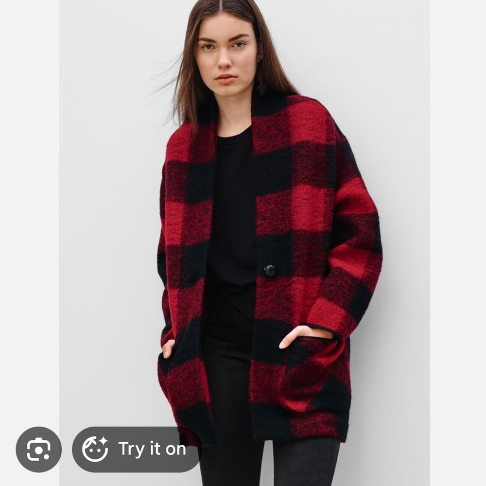 Wilfred Free buffalo plaid wool blend jacket Neelam Aritzia small red black fall